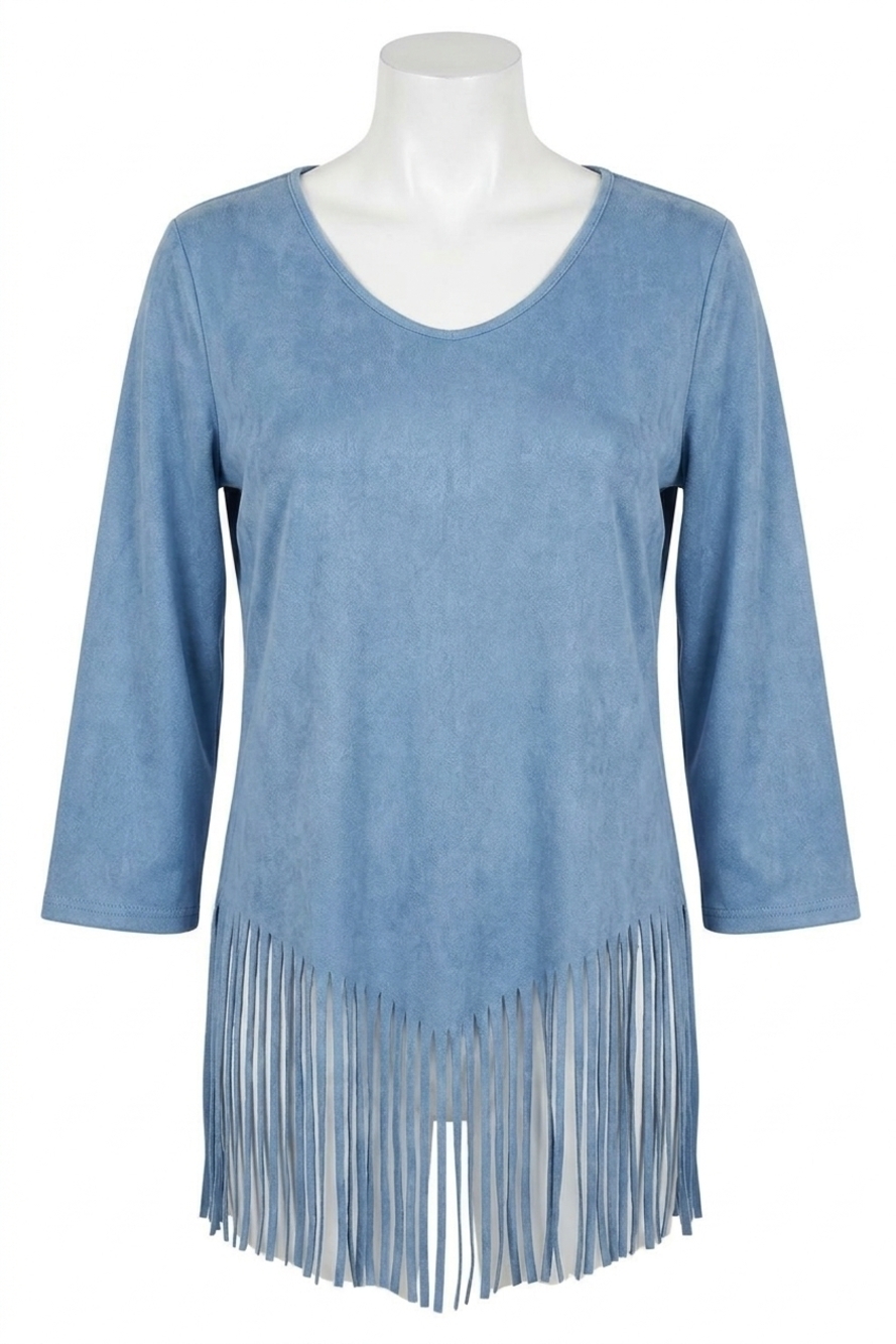 NEW ANGEL stone wash cut out fringe top in denim